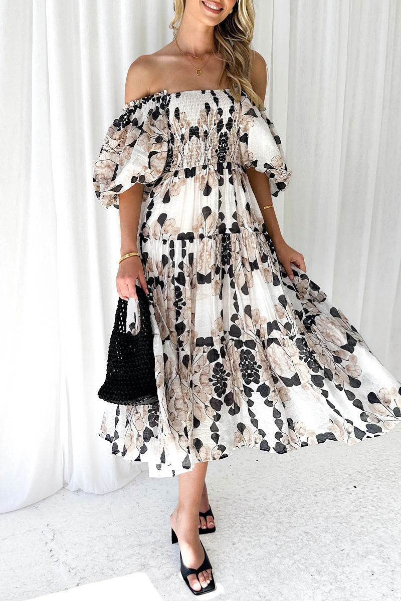 Patchwork Off the Shoulder Cake Skirt Dresses