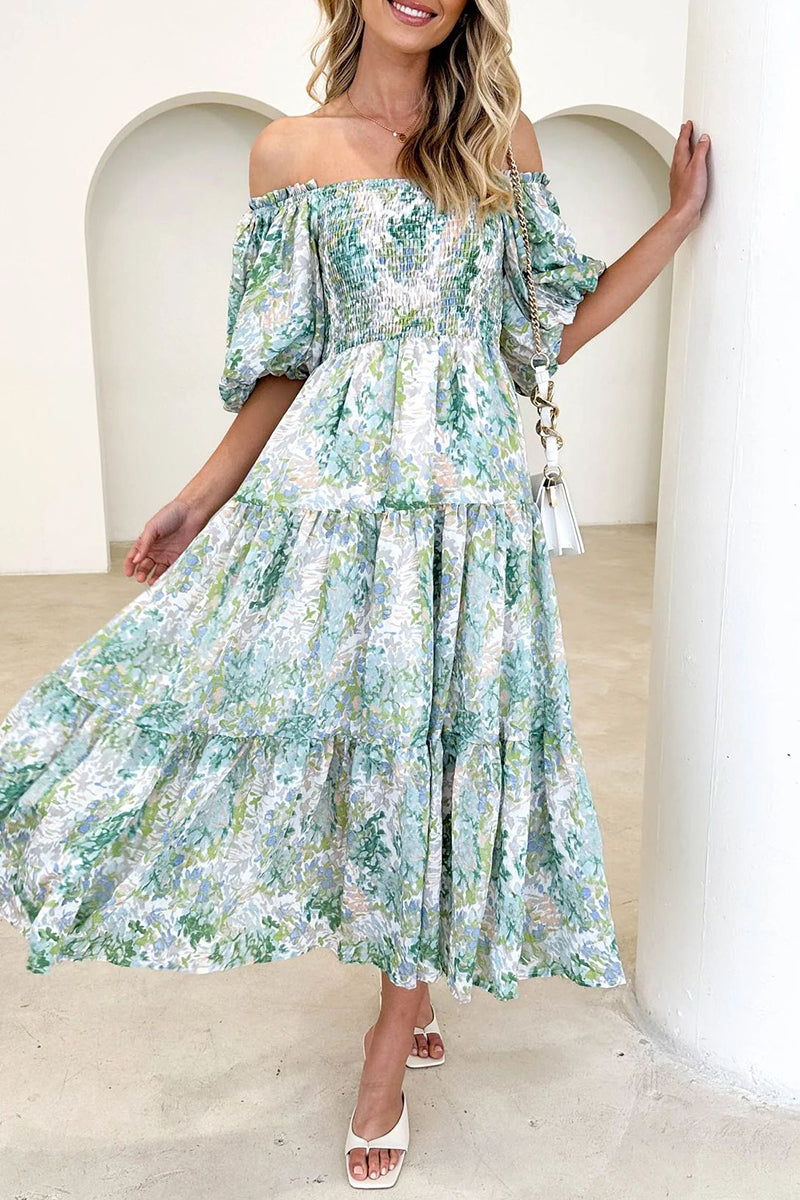 Patchwork Off the Shoulder Cake Skirt Dresses