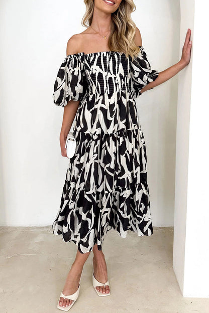 Patchwork Off the Shoulder Cake Skirt Dresses