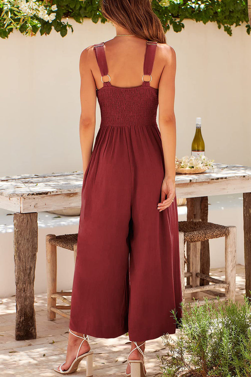 Simplicity Pocket Backless V Neck Loose Jumpsuits(13 Colors)