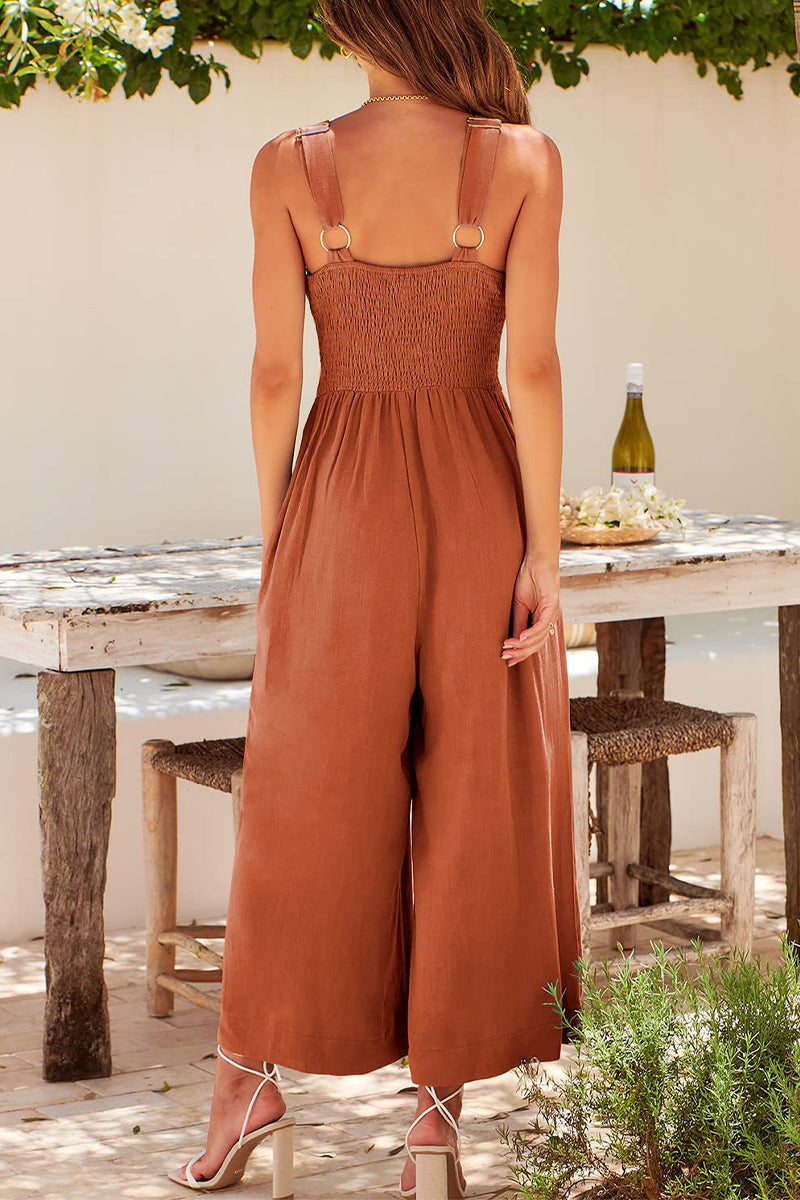 Simplicity Pocket Backless V Neck Loose Jumpsuits(13 Colors)