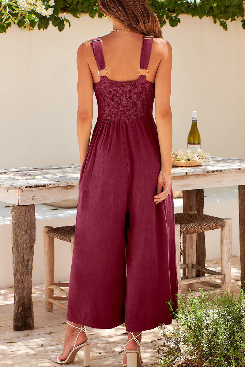 Simplicity Pocket Backless V Neck Loose Jumpsuits(13 Colors)