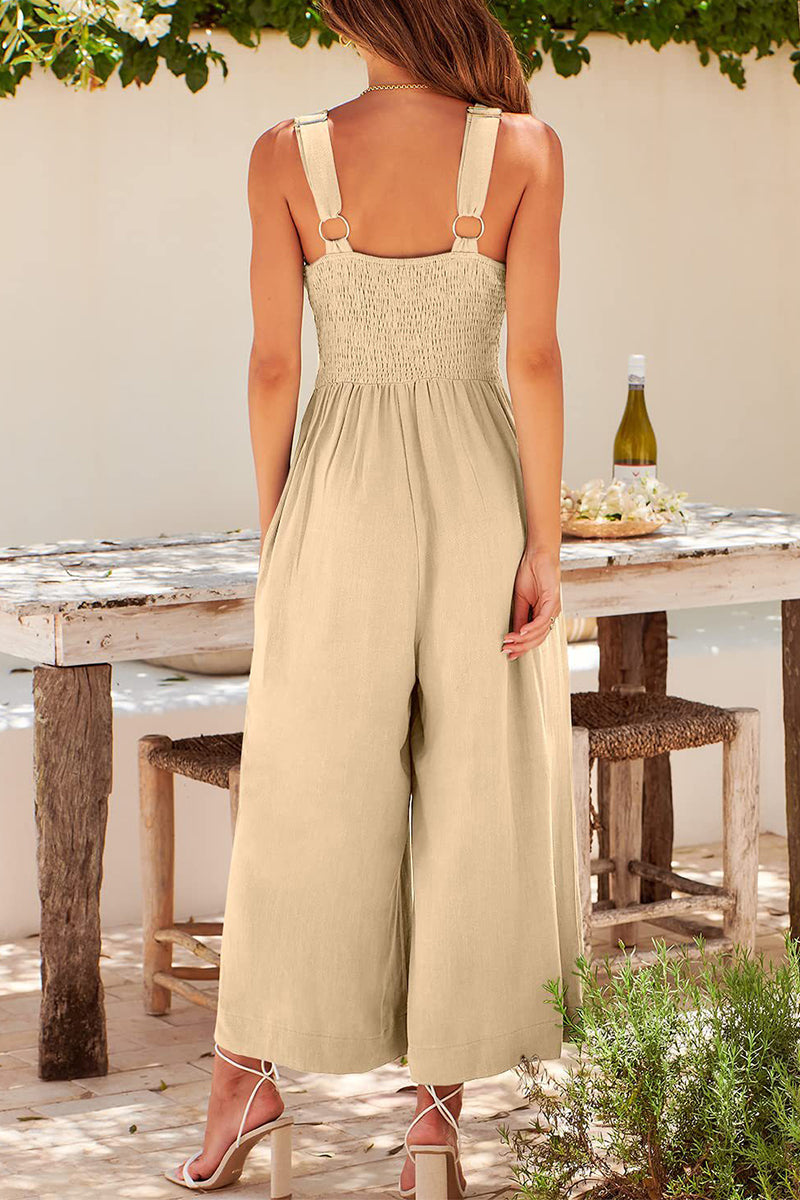 Simplicity Pocket Backless V Neck Loose Jumpsuits(13 Colors)