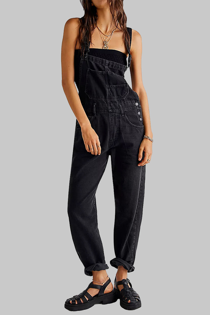 Pocket Square Collar Loose Jumpsuits