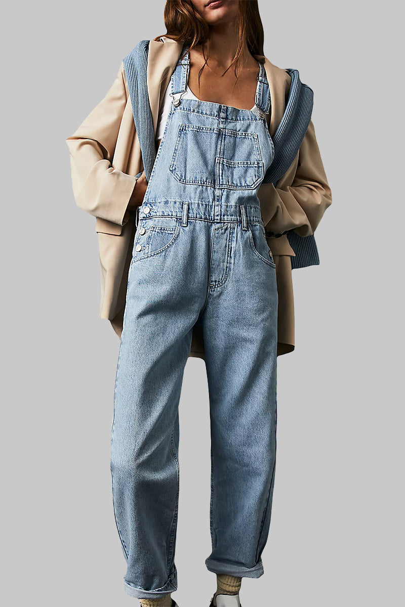 Pocket Square Collar Loose Jumpsuits