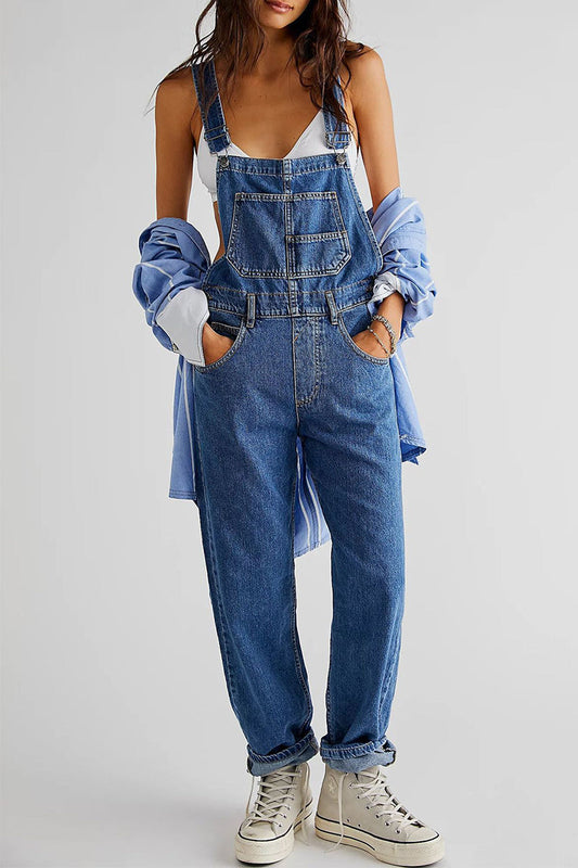 Pocket Square Collar Loose Jumpsuits