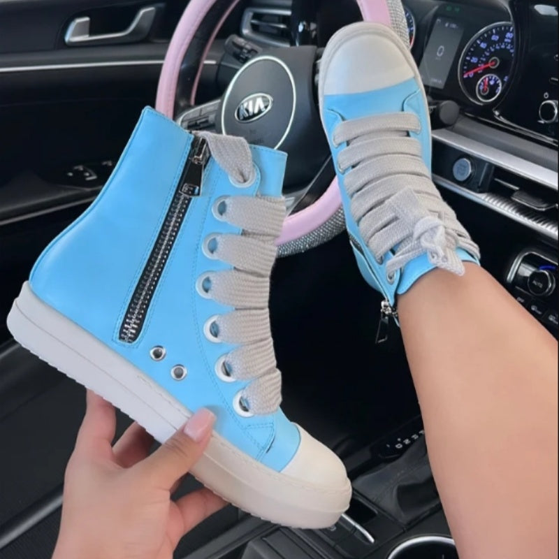 Patchwork Frenulum Zipper Round Comfortable Shoes(5 Colors)