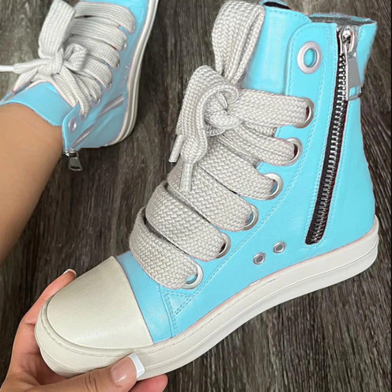 Patchwork Frenulum Zipper Round Comfortable Shoes(5 Colors)