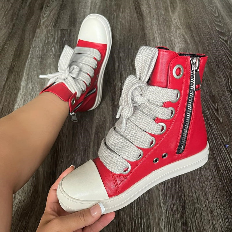 Patchwork Frenulum Zipper Round Comfortable Shoes(5 Colors)
