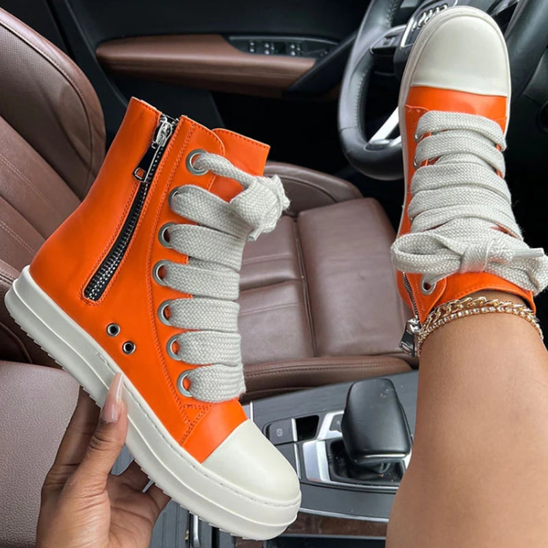 Patchwork Frenulum Zipper Round Comfortable Shoes(5 Colors)
