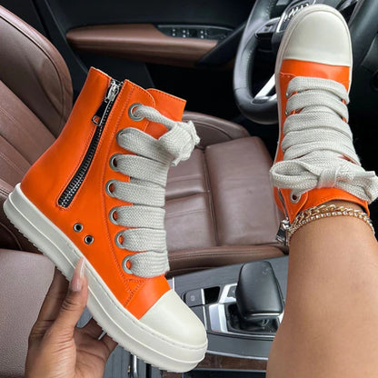 Patchwork Frenulum Zipper Round Comfortable Shoes(5 Colors)