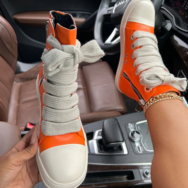Patchwork Frenulum Zipper Round Comfortable Shoes(5 Colors)