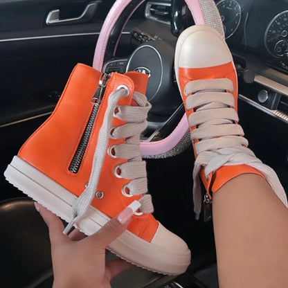 Patchwork Frenulum Zipper Round Comfortable Shoes(5 Colors)
