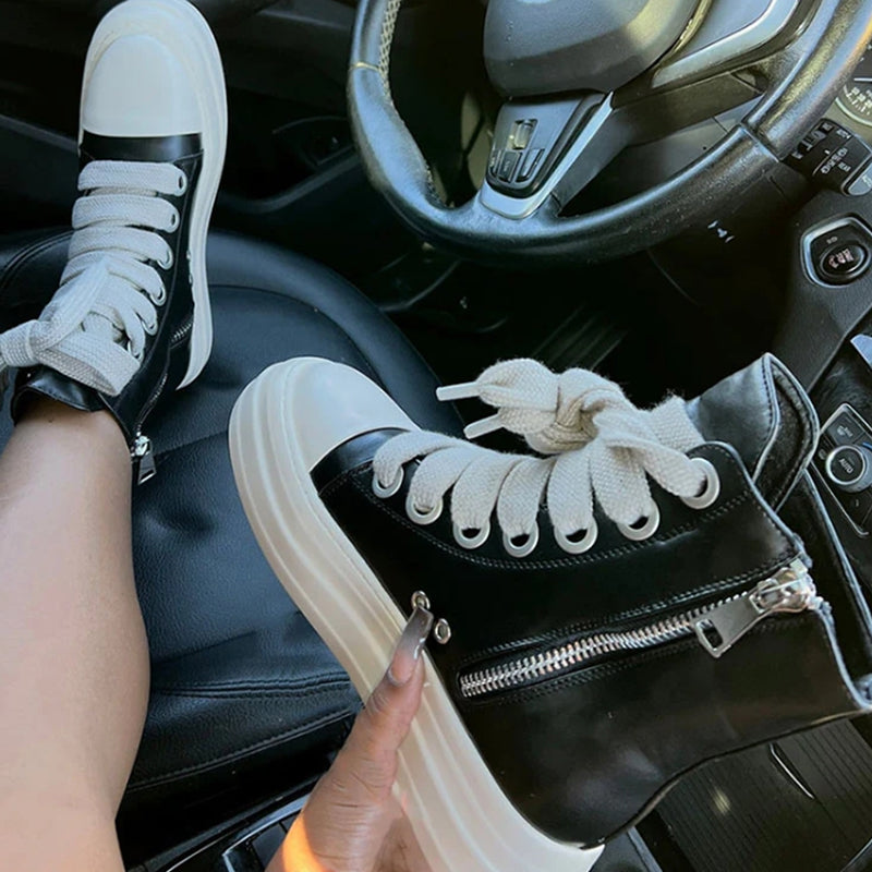 Patchwork Frenulum Zipper Round Comfortable Shoes(5 Colors)