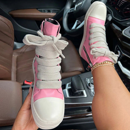 Patchwork Frenulum Zipper Round Comfortable Shoes(5 Colors)