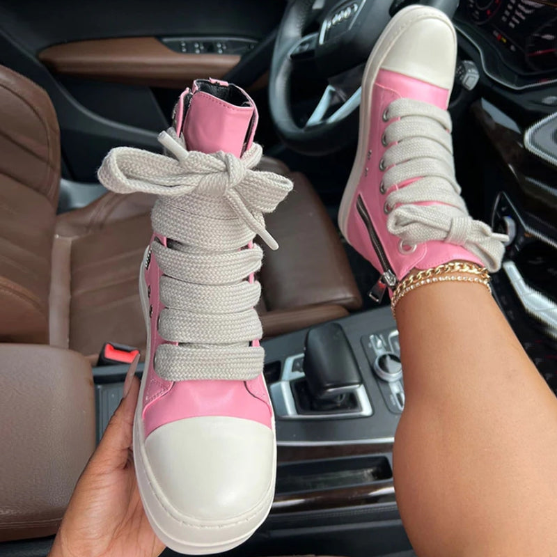 Patchwork Frenulum Zipper Round Comfortable Shoes(5 Colors)