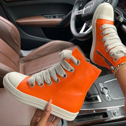 Patchwork Frenulum Zipper Round Comfortable Shoes(5 Colors)