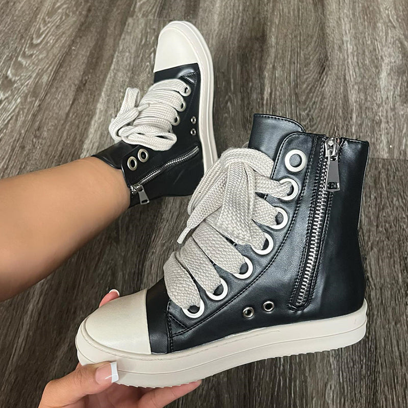 Patchwork Frenulum Zipper Round Comfortable Shoes(5 Colors)