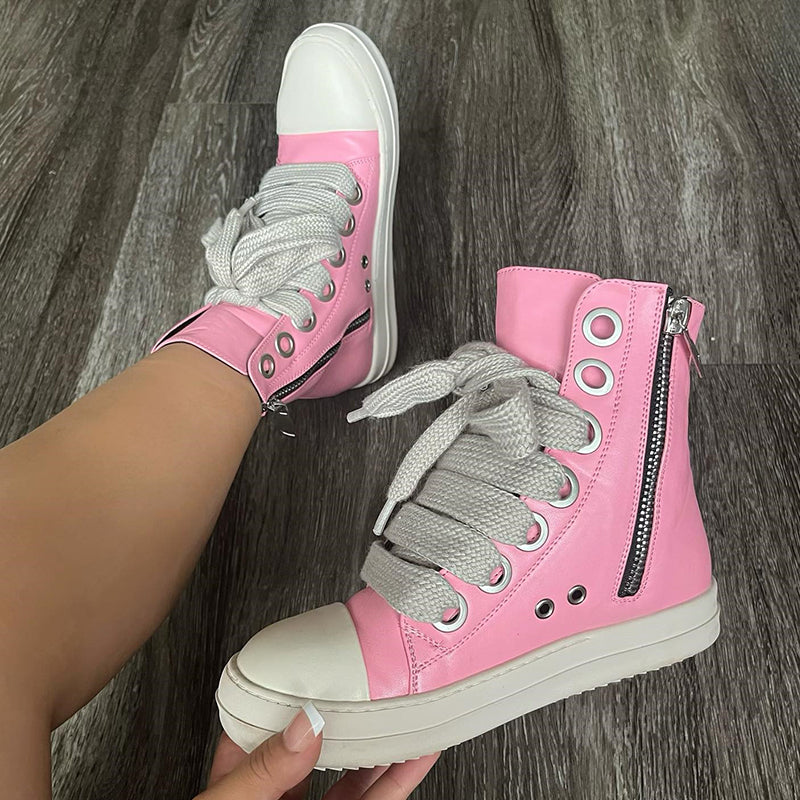 Patchwork Frenulum Zipper Round Comfortable Shoes(5 Colors)