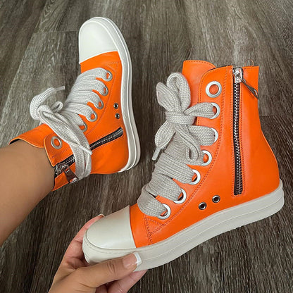 Patchwork Frenulum Zipper Round Comfortable Shoes(5 Colors)
