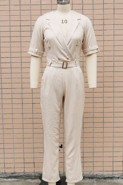 Street Patchwork Buttons Turn-back Collar Regular Jumpsuits(5 Colors)