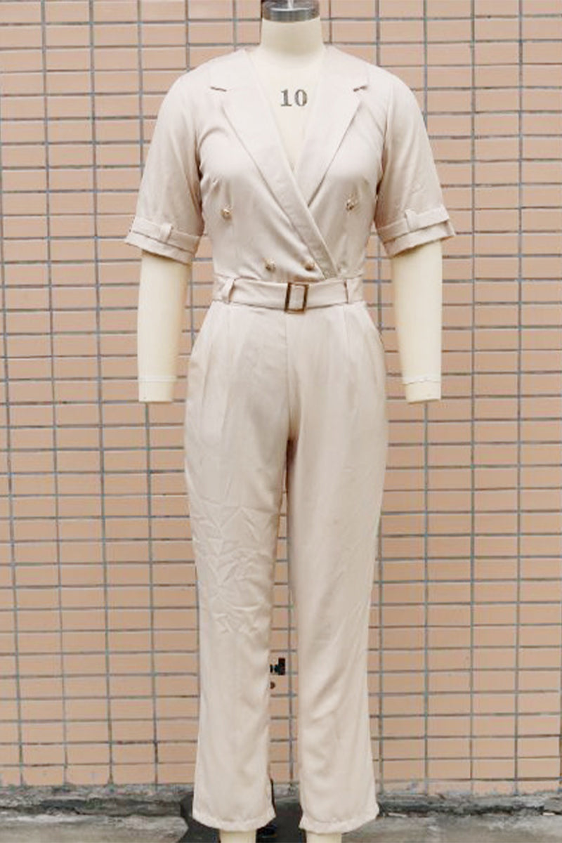 Street Patchwork Buttons Turn-back Collar Regular Jumpsuits(5 Colors)