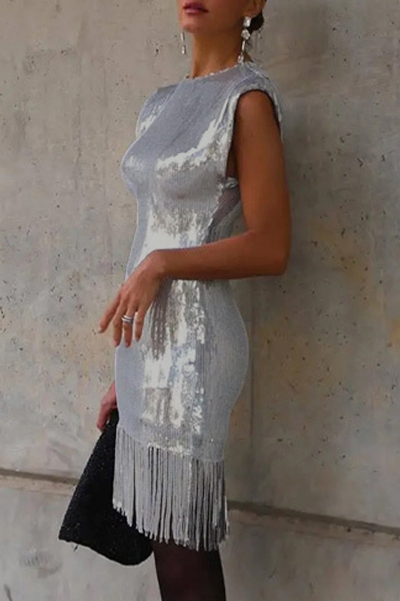Tassel O Neck Wrapped Skirt Dresses