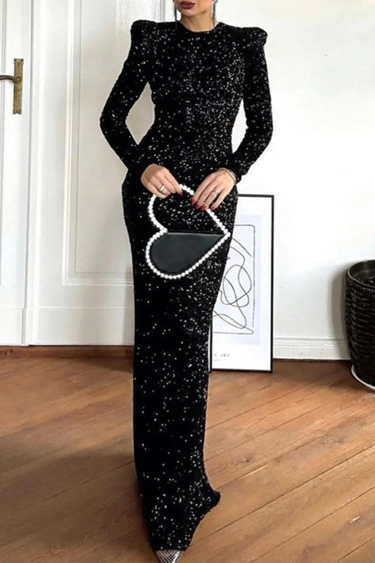Sequins Backless O Neck One Step Skirt Dresses