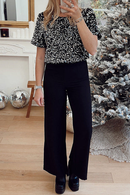Sequins Sequined O Neck Loose Jumpsuits