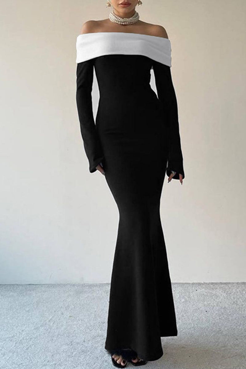 Celebrities Contrast Off the Shoulder One Step Skirt Dresses