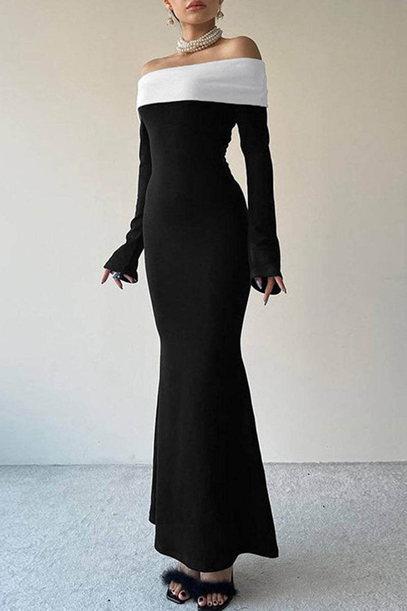 Celebrities Contrast Off the Shoulder One Step Skirt Dresses