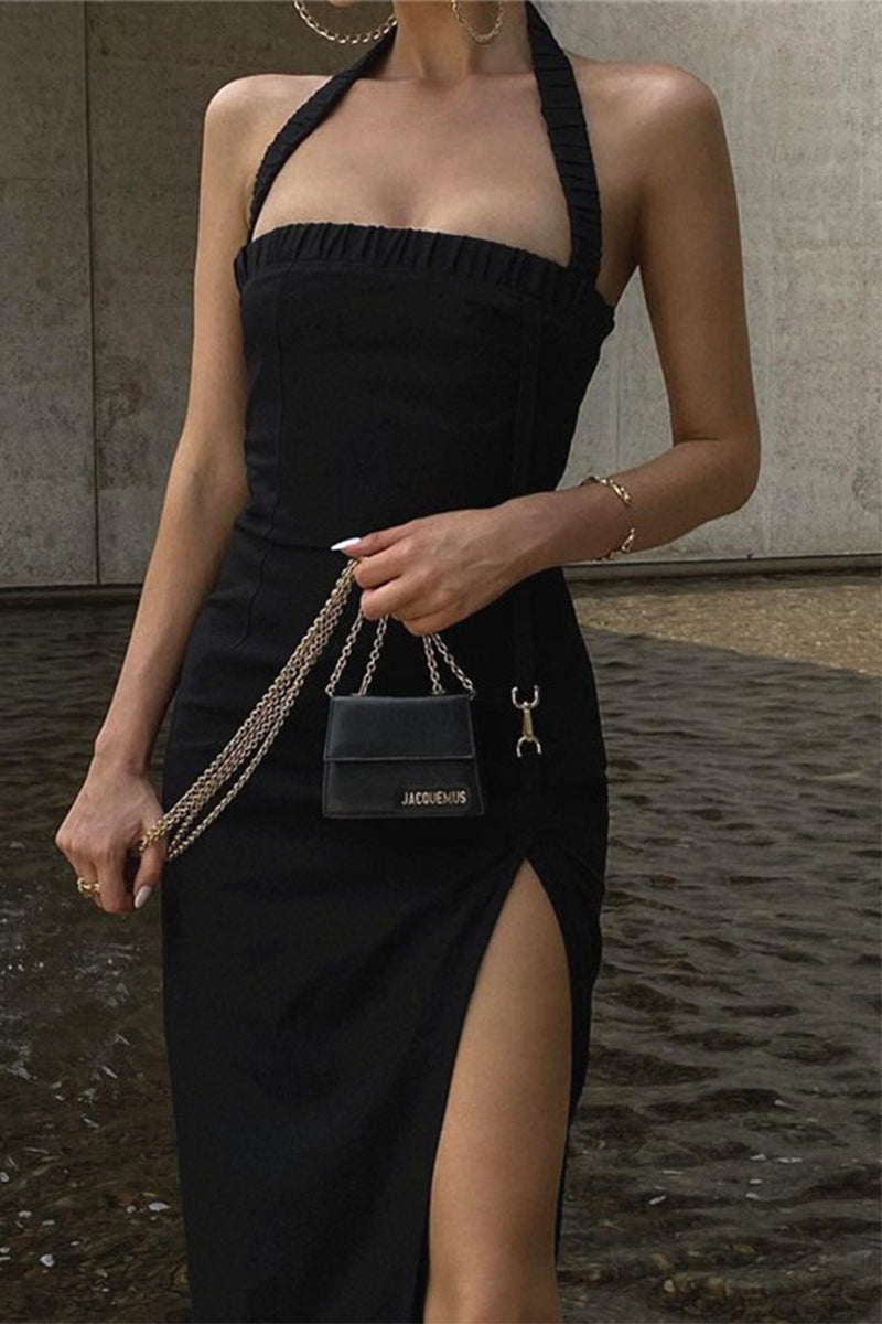 Slit Halter Wrapped Skirt Dresses