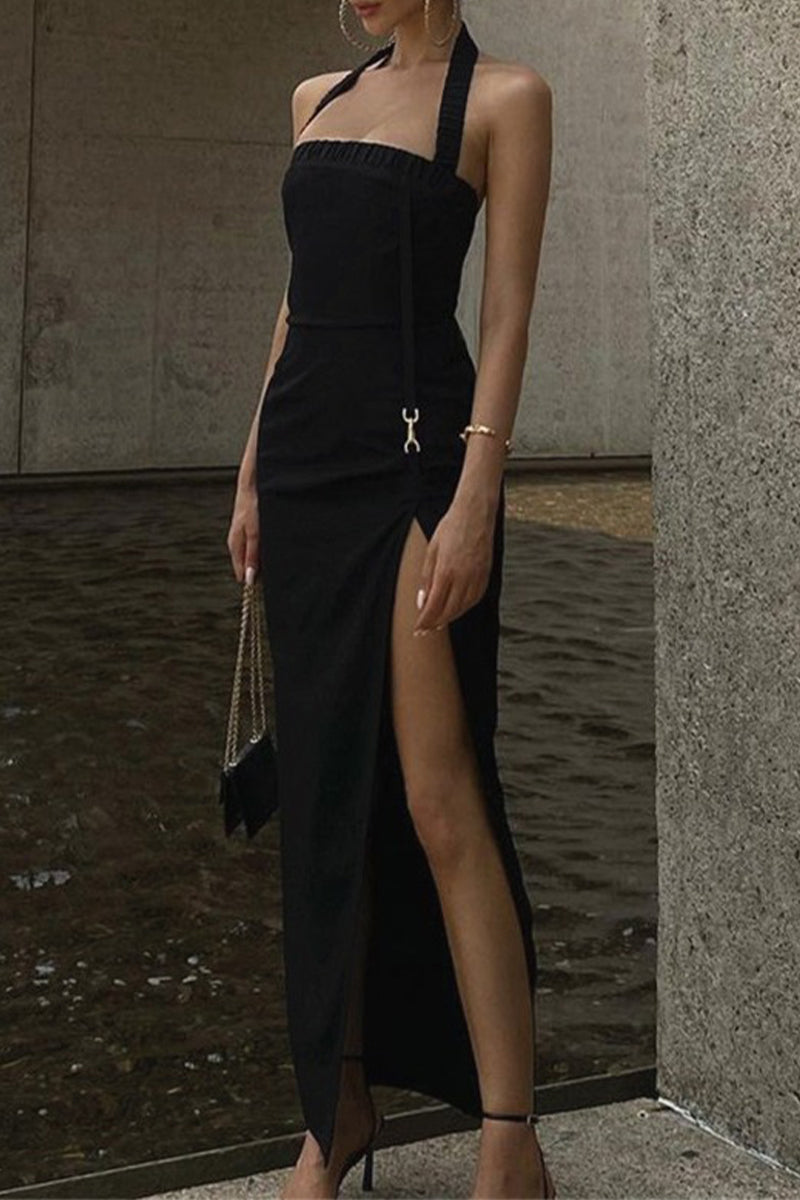 Slit Halter Wrapped Skirt Dresses