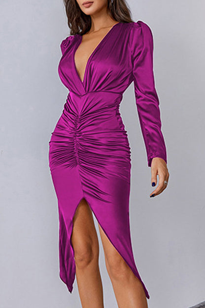 Fold V Neck One Step Skirt Dresses