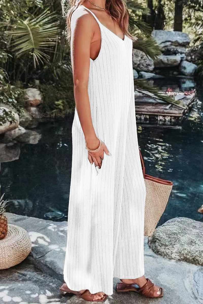 Simplicity Backless V Neck Loose Jumpsuits(6 Colors)