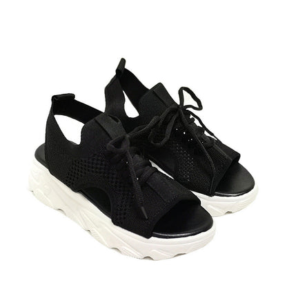 Bandage Hollowed Out Patchwork Fish Mouth Comfortable Out Door Shoes(4 Colors)