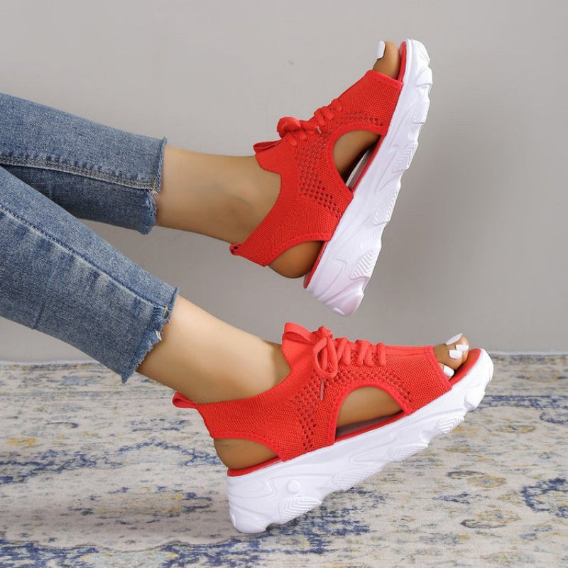Bandage Hollowed Out Patchwork Fish Mouth Comfortable Out Door Shoes(4 Colors)
