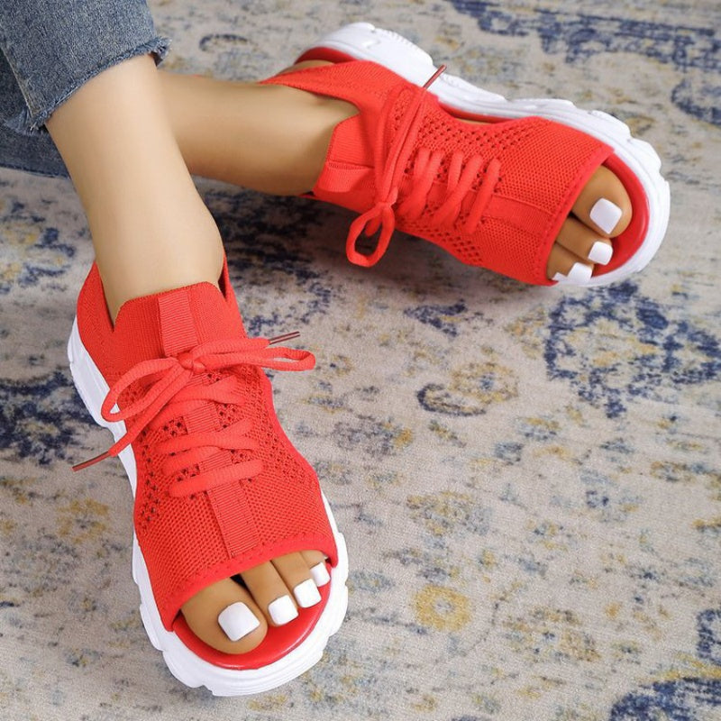 Bandage Hollowed Out Patchwork Fish Mouth Comfortable Out Door Shoes(4 Colors)