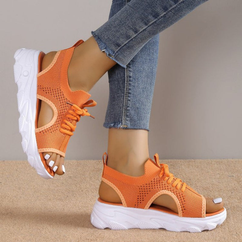 Bandage Hollowed Out Patchwork Fish Mouth Comfortable Out Door Shoes(4 Colors)
