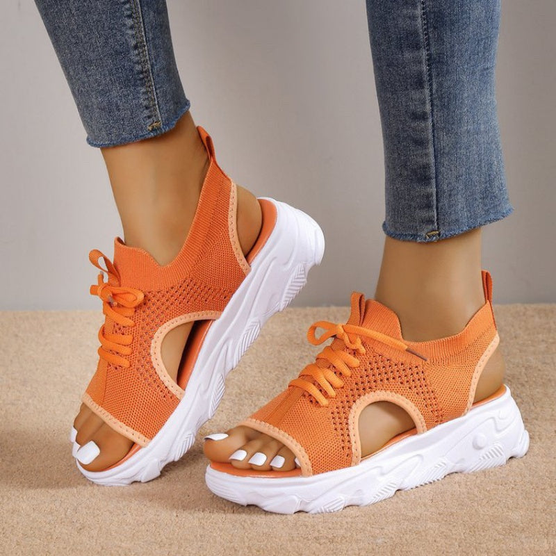 Bandage Hollowed Out Patchwork Fish Mouth Comfortable Out Door Shoes(4 Colors)