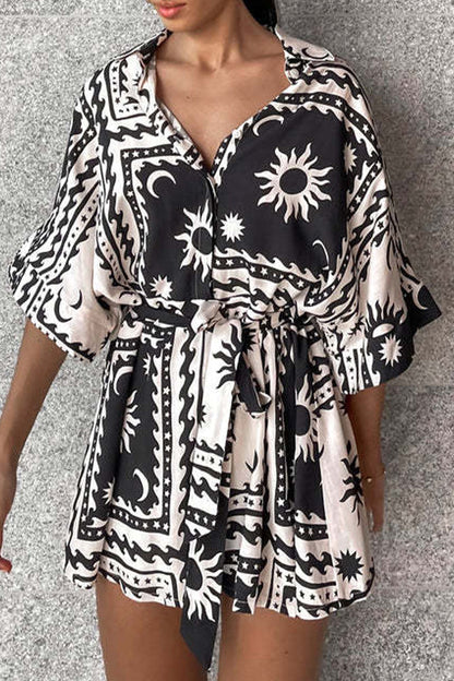 Geometric Print Bandage V Neck Rompers(4 Colors)