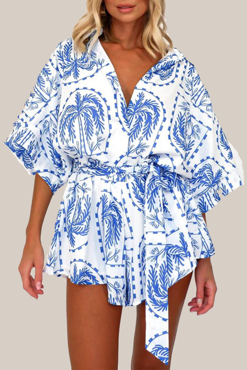 Geometric Print Bandage V Neck Rompers(4 Colors)