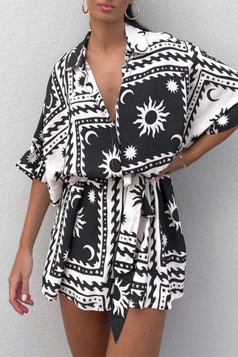 Geometric Print Bandage V Neck Rompers(4 Colors)