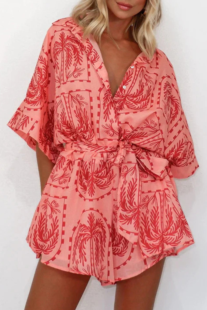 Geometric Print Bandage V Neck Rompers(4 Colors)