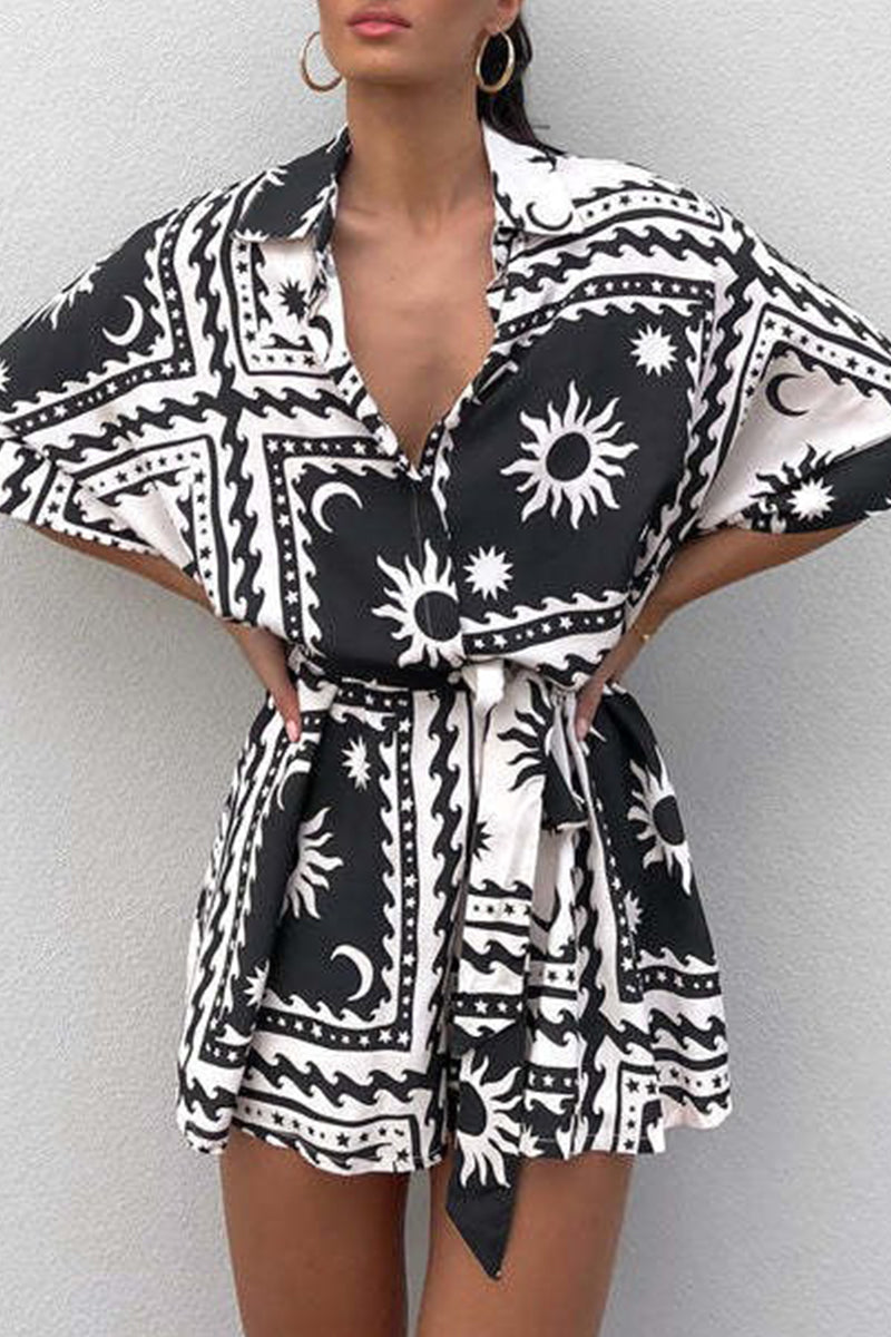 Geometric Print Bandage V Neck Rompers(4 Colors)