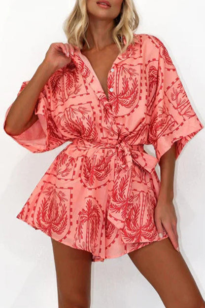 Geometric Print Bandage V Neck Rompers(4 Colors)