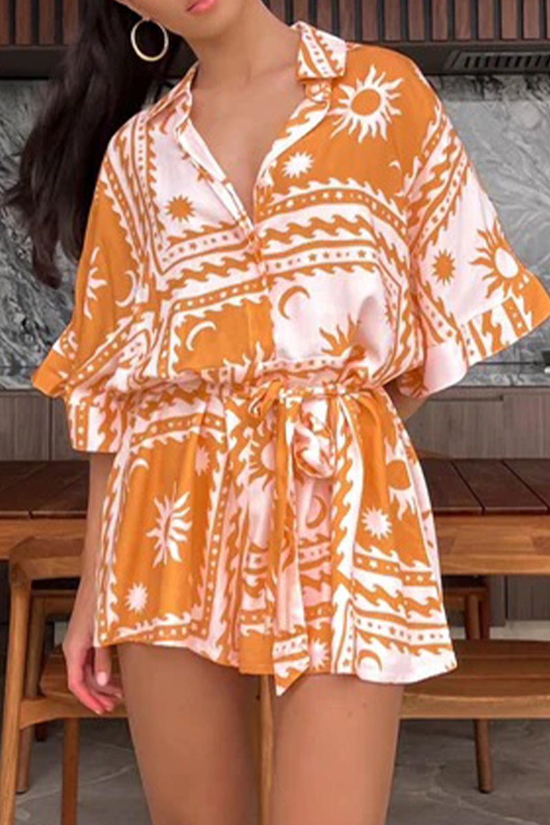 Geometric Print Bandage V Neck Rompers(4 Colors)