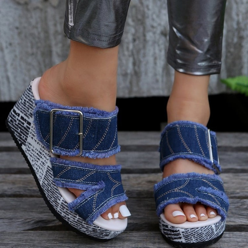 Patchwork Round Comfortable Out Door Wedges Shoes (heel Height 3.15in)