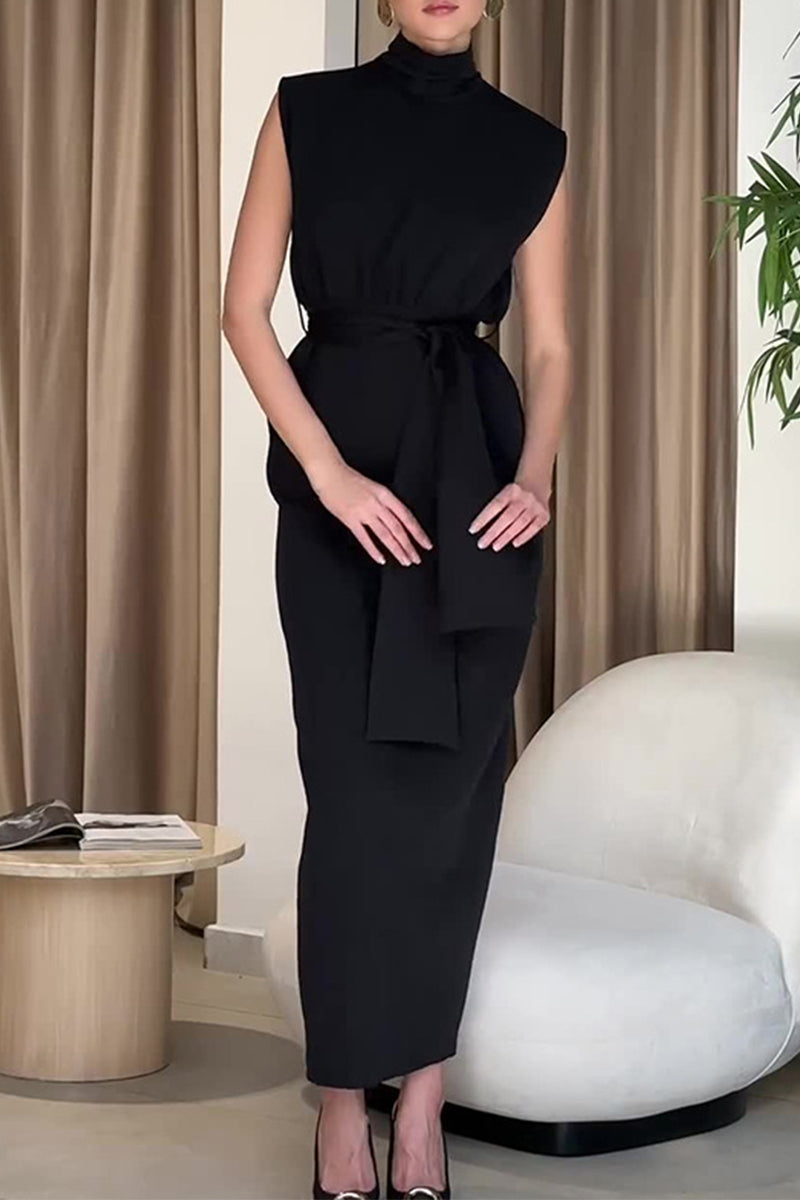 Celebrities Backless Slit Half a Turtleneck One Step Skirt Dresses