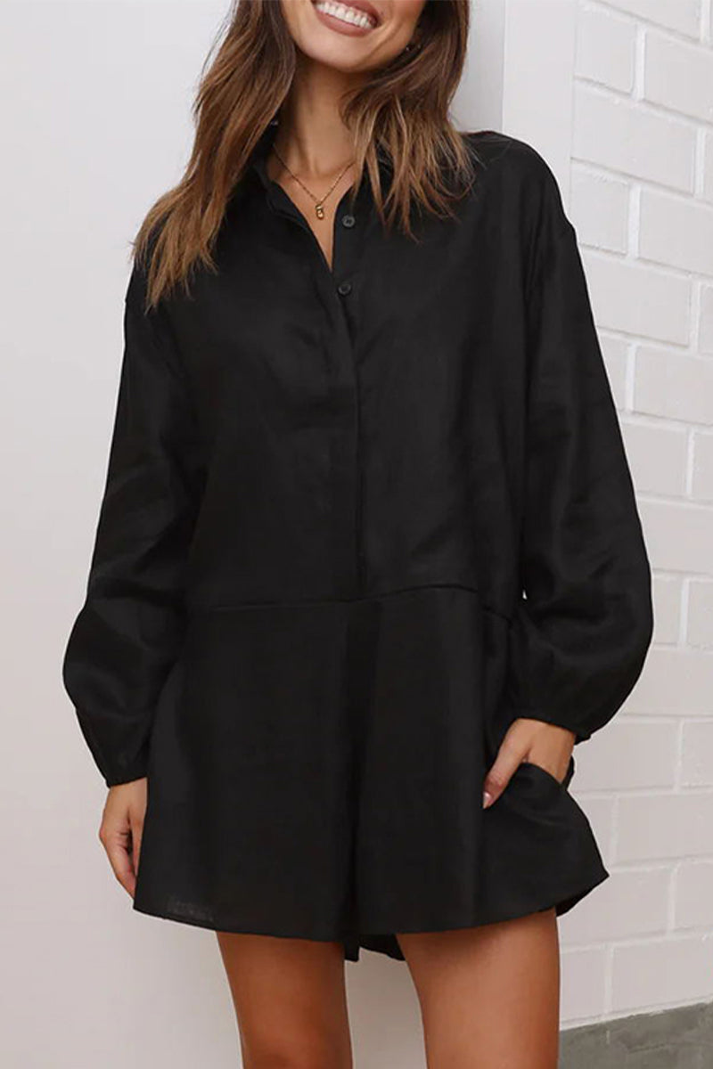 Simplicity Pocket Turndown Collar Loose Rompers
